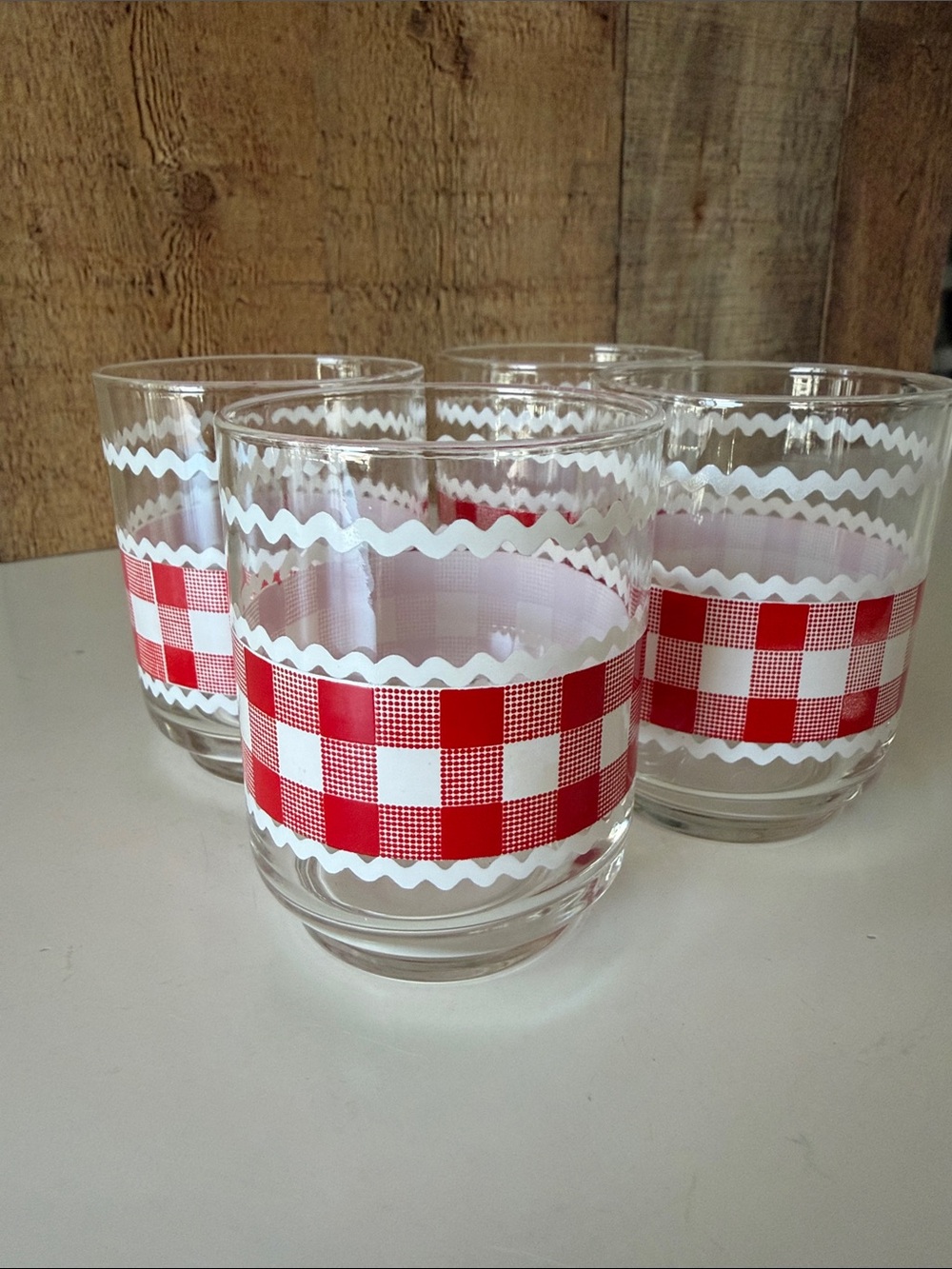 Vintage Libbey Set of 4 Country Red Gingham Accent Juice Glasses